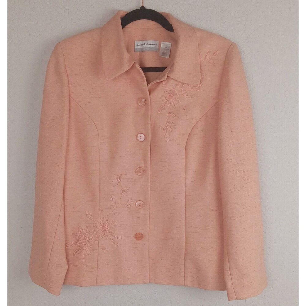 Alfred Dunner Women Pink Suit Jacket Blazer Embroidered Long Sleeve Sz 10 Petite